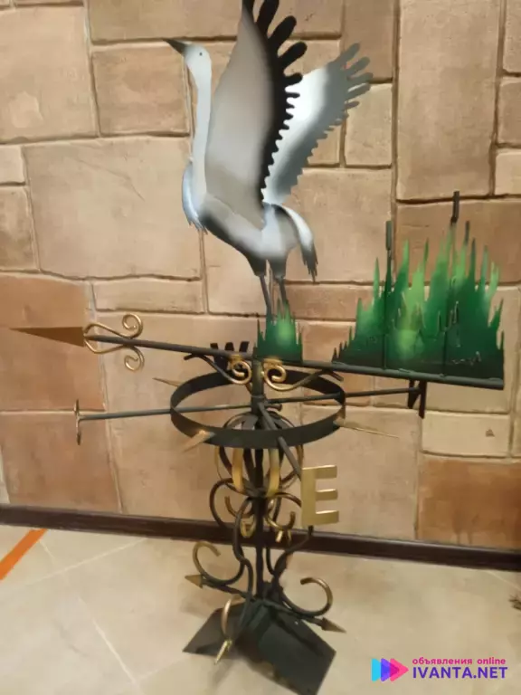 Флюгер "АИСТ СЧАСТЬЯ" металлический с коваными элементами (ПОД ЗАКАЗ)