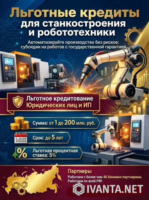Льготное кредитование для Станкостроения и Робототехники по РФ!